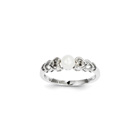 Girls Birthstone & Diamond Heart Ring - Genuine Diamond & Freshwater Cultured Pearl Birthstone - Sterling Silver Rhodium - Size 5