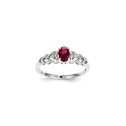 Girls Birthstone & Diamond Heart Ring - Genuine Diamond & Created Ruby Birthstone - Sterling Silver Rhodium - Size 5 - BEST SELLER/