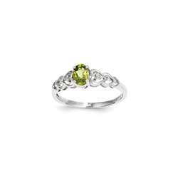 Girls Birthstone & Diamond Heart Ring - Genuine Diamond & Peridot Birthstone - Sterling Silver Rhodium - Size 5/