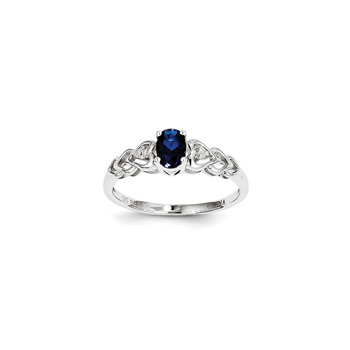 Girls Birthstone &amp; Diamond Heart Ring - Genuine Diamond &amp; Created Blue Sapphire Birthstone - Sterling Silver Rhodium - Size 5