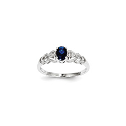 Girls Birthstone & Diamond Heart Ring - Genuine Diamond & Created Blue Sapphire Birthstone - Sterling Silver Rhodium - Size 5/