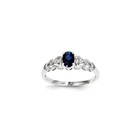 Girls Birthstone & Diamond Heart Ring - Genuine Diamond & Created Blue Sapphire Birthstone - Sterling Silver Rhodium - Size 5