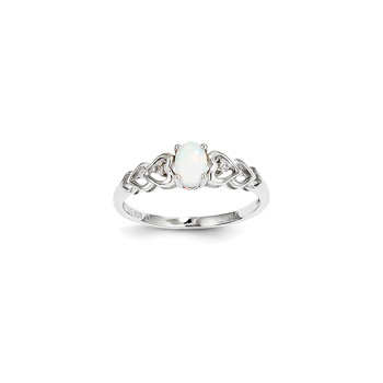 Girls Birthstone &amp; Diamond Heart Ring - Genuine Diamond &amp; Created Opal Birthstone - Sterling Silver Rhodium - Size 5