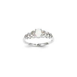 Girls Birthstone & Diamond Heart Ring - Genuine Diamond & Created Opal Birthstone - Sterling Silver Rhodium - Size 5/