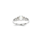 Girls Birthstone & Diamond Heart Ring - Genuine Diamond & Created Opal Birthstone - Sterling Silver Rhodium - Size 5
