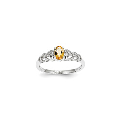 Girls Birthstone & Diamond Heart Ring - Genuine Diamond & Citrine Birthstone - Sterling Silver Rhodium - Size 5/
