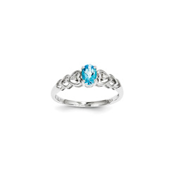 Girls Birthstone & Diamond Heart Ring - Genuine Diamond & Light Swiss Blue Topaz Birthstone - Sterling Silver Rhodium - Size 5/