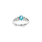 Girls Birthstone & Diamond Heart Ring - Genuine Diamond & Light Swiss Blue Topaz Birthstone - Sterling Silver Rhodium - Size 5