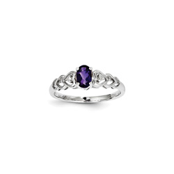 Girls Birthstone & Diamond Heart Ring - Genuine Diamond & Amethyst Birthstone - Sterling Silver Rhodium - Size 6/