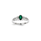 Girls Birthstone & Diamond Heart Ring - Genuine Diamond & Created Emerald Birthstone - Sterling Silver Rhodium - Size 6