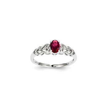Girls Birthstone &amp; Diamond Heart Ring - Genuine Diamond &amp; Created Ruby Birthstone - Sterling Silver Rhodium - Size 6
