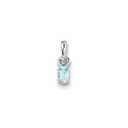 Girls Diamond & Birthstone Necklace - Genuine Aquamarine Birthstone/