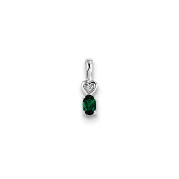 Girls Diamond &amp; Birthstone Necklace - Created Emerald Birthstone