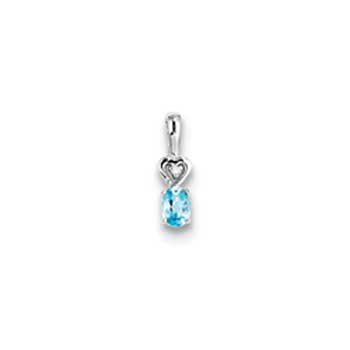 Girls Diamond &amp; Birthstone Necklace - Light Swiss Blue Topaz Birthstone