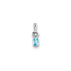 Girls Diamond & Birthstone Necklace - Light Swiss Blue Topaz Birthstone/