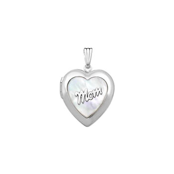 Beautiful Mom Mother of Pearl 19mm Heart Photo Locket - Sterling Silver Rhodium - Engravable on back - 18" chain included