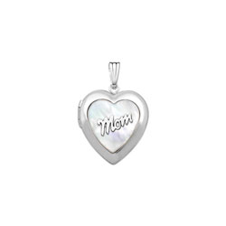 Beautiful Mom Mother of Pearl 19mm Heart Photo Locket - Sterling Silver Rhodium - Engravable on back - 18