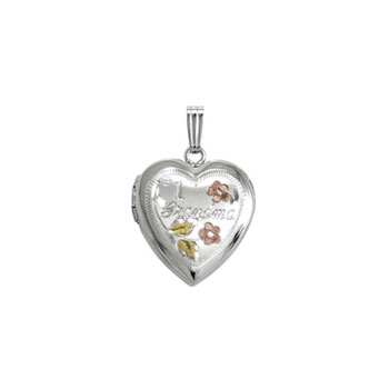 Tri-Color #1 Grandma 19mm Keepsake Heart Photo Locket - Sterling Silver Rhodium - Engravable on back - 18" chain included