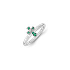 Girls Birthstone Cross Ring - Created Emerald Birthstone - Sterling Silver Rhodium - Size 6