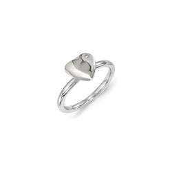 Personalized Diamond Heart Ring for Girls - Sterling Silver Rhodium - Engravable on front - Size 5/