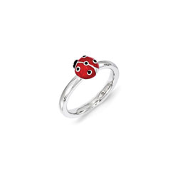 Adorable and Very Stylish Ladybug Ring for Girls - Sterling Silver Rhodium - Size 5/