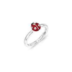 Adorable and Very Stylish Diamond Ladybug Ring for Girls - Sterling Silver Rhodium - Size 5/