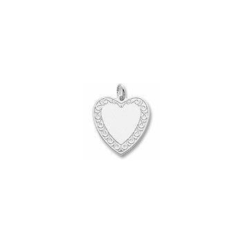 Rembrandt 14K White Gold Engravable Large Fancy Heart Charm – Engravable on front and back - Add to a bracelet or necklace 