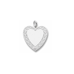 Rembrandt 14K White Gold Engravable Large Fancy Heart Charm – Engravable on front and back - Add to a bracelet or necklace /