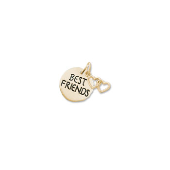 Engravable Best Friends Charm with Double Heart Charm – 10K Yellow Gold