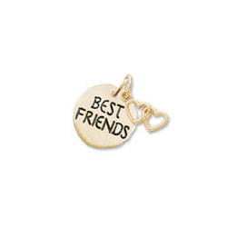 Engravable Best Friends Charm with Double Heart Charm – 10K Yellow Gold/