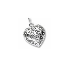 Rembrandt 14K White Gold Filigree Heart (3-Dimensional) Charm – Add to a bracelet or necklace/