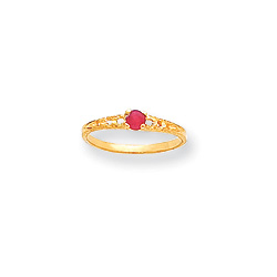 July Birthstone - Genuine Ruby 3mm Gemstone - 14K Yellow Gold Baby/Toddler Birthstone Ring - Size 3 - BEST SELLER/