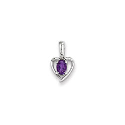 Girls Diamond & Birthstone Heart Necklace - Genuine Amethyst Birthstone/