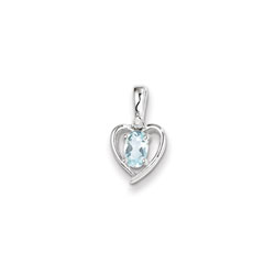 Girls Diamond & Birthstone Heart Necklace - Genuine Aquamarine Birthstone/