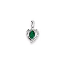 Girls Diamond & Birthstone Heart Necklace - Created Emerald Birthstone/