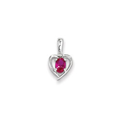 Girls Diamond & Birthstone Heart Necklace - Created Ruby Birthstone