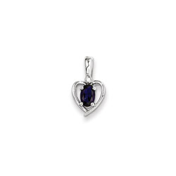Girls Diamond & Birthstone Heart Necklace - Created Blue Sapphire Birthstone/