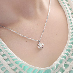 Girls Diamond & Birthstone Heart Necklace - Created Opal Birthstone/