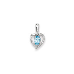 Girls Diamond & Birthstone Heart Necklace - Genuine Blue Topaz Birthstone/