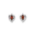 Girls Birthstone Heart Earrings - Genuine Diamond & Garnet Birthstone - Sterling Silver Rhodium - Push-back posts