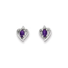 Girls Birthstone Heart Earrings - Genuine Diamond & Amethyst Birthstone - Sterling Silver Rhodium - Push-back posts