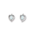 Girls Birthstone Heart Earrings - Genuine Diamond & Aquamarine Birthstone - Sterling Silver Rhodium - Push-back posts