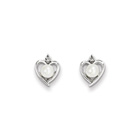Girls Birthstone Heart Earrings - Genuine Diamond & Freshwater Cultured Pearl Birthstone - Sterling Silver Rhodium - Push-back posts