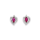 Girls Birthstone Heart Earrings - Genuine Diamond & Created Ruby Birthstone - Sterling Silver Rhodium - Push-back posts - BEST SELLER