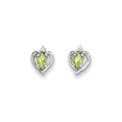 Girls Birthstone Heart Earrings - Genuine Diamond & Peridot Birthstone - Sterling Silver Rhodium - Push-back posts/