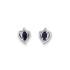 Girls Birthstone Heart Earrings - Genuine Diamond & Created Blue Sapphire Birthstone - Sterling Silver Rhodium - Push-back posts
