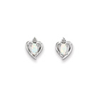 Girls Birthstone Heart Earrings - Genuine Diamond & Created Opal Birthstone - Sterling Silver Rhodium - Push-back posts