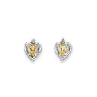 Girls Birthstone Heart Earrings - Genuine Diamond & Citrine Birthstone - Sterling Silver Rhodium - Push-back posts