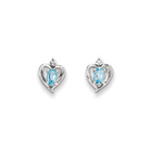 Girls Birthstone Heart Earrings - Genuine Diamond & Blue Topaz Birthstone - Sterling Silver Rhodium - Push-back posts - BEST SELLER