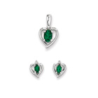 Girls Birthstone Heart Jewelry - Genuine Diamond and Created Emerald Birthstone - Earrings and Necklace Set - Sterling Silver Rhodium - Grow-With-Me® 16